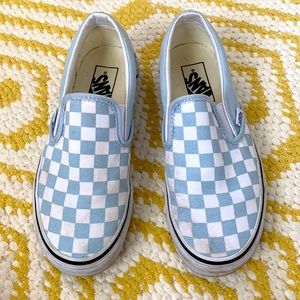 Baby blue checkered vans